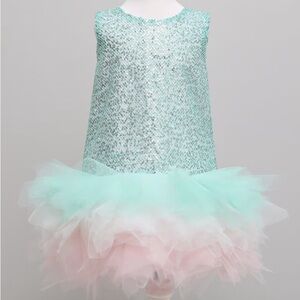 Custom Teal and Pink Little Girl Sequence Dress 3T